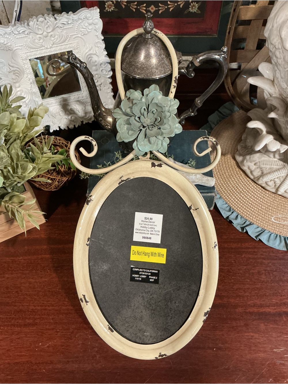 Hobby Lobby Cream Oval Wall Hanging with Floral Accent